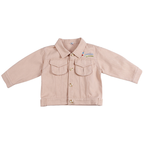 Φθινοπωρινό παιδικό μπουφάν για κορίτσια με κλασικό γιακά και κέντημα