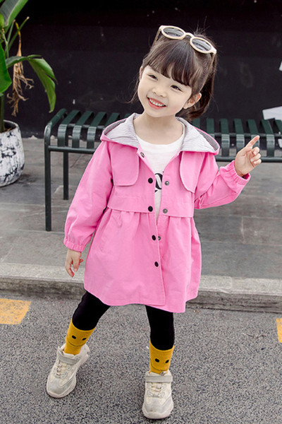 Sügisene laste jope tüdrukutele kapuutsi ja nööpidega