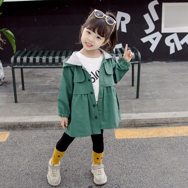 Sügisene laste jope tüdrukutele kapuutsi ja nööpidega