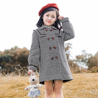 Ruuduline nööpide ja kraega lastemantel - tüdrukutele