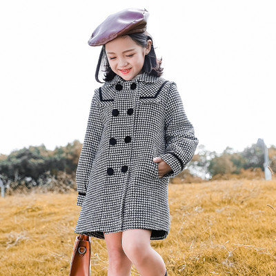 Ruuduline nööpide ja kraega lastemantel - tüdrukutele