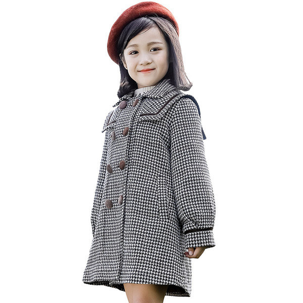 Ruuduline nööpide ja kraega lastemantel - tüdrukutele