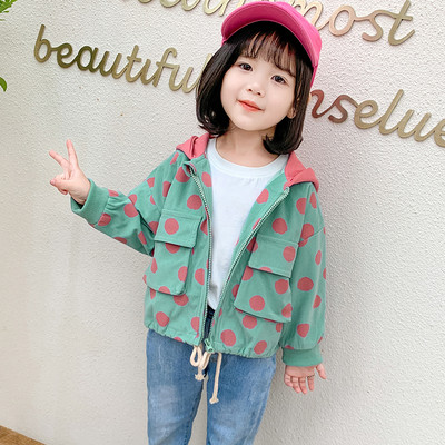 Uus mudel tüdrukutele täppidega kapuutsi ja taskutega laste jope