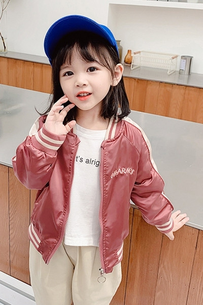 Ovaalse krae ja lukuga vabaaja laste jope tüdrukutele