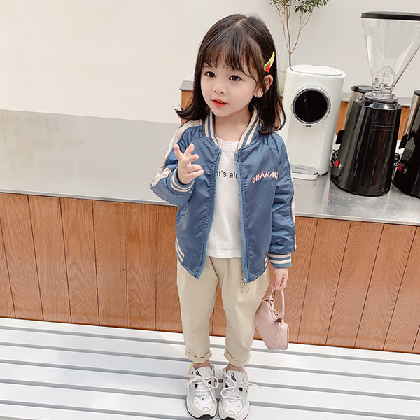 Ovaalse krae ja lukuga vabaaja laste jope tüdrukutele