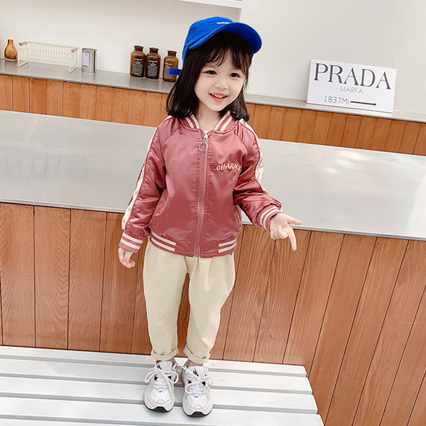 Ovaalse krae ja lukuga vabaaja laste jope tüdrukutele