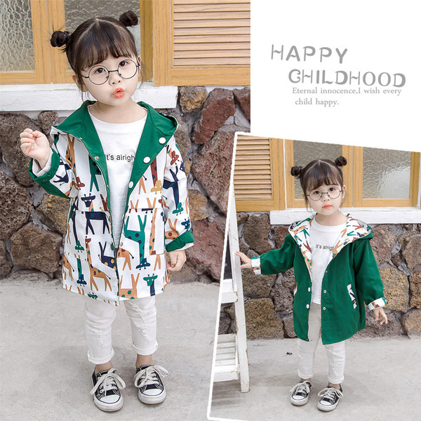 Παιδικό μπουφάν διπλής όψης για κορίτσια με κουκούλα