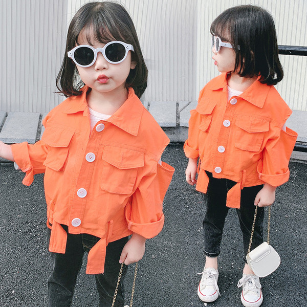 Dječja jesenska jakna za djevojčice na gumbe u narančastoj boji