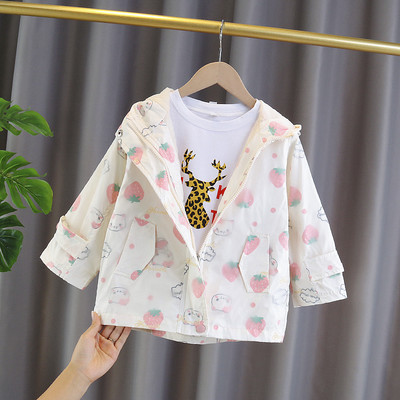 Roosa ja valge kapuutsiga laste jope tüdrukutele