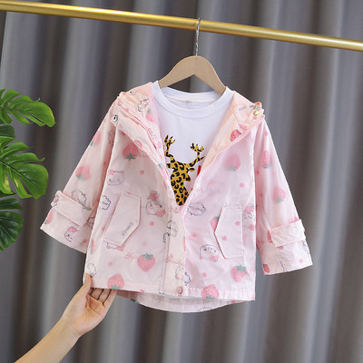 Roosa ja valge kapuutsiga laste jope tüdrukutele