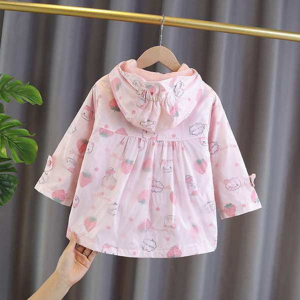 Roosa ja valge kapuutsiga laste jope tüdrukutele