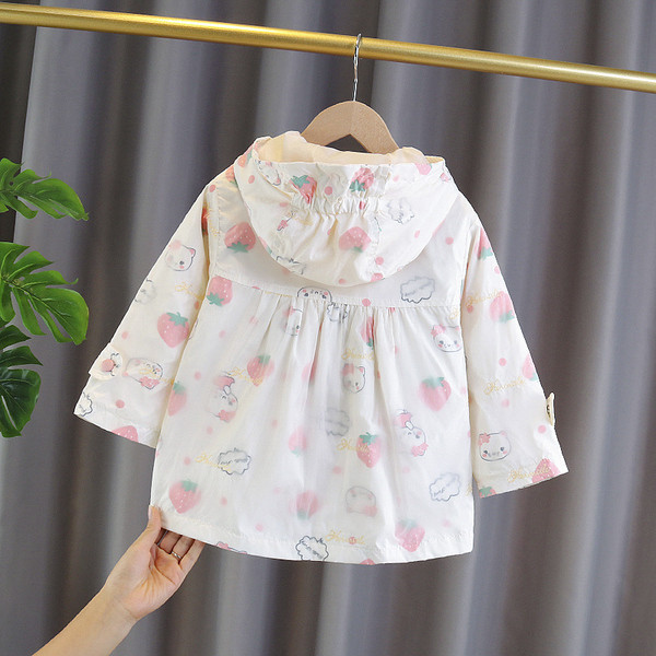 Roosa ja valge kapuutsiga laste jope tüdrukutele