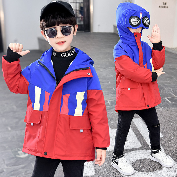 Moodne kapuutsiga ja pehme voodriga laste jope poistele