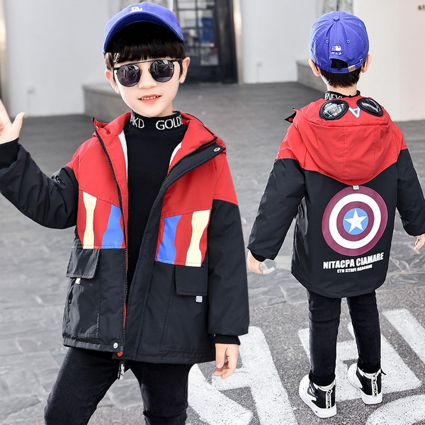 Moodne kapuutsiga ja pehme voodriga laste jope poistele