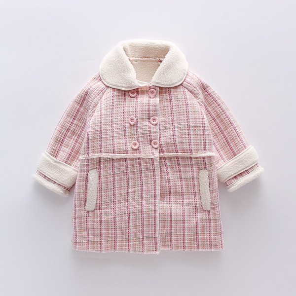 Ruuduline nööpide ja kraega lastemantel tüdrukutele