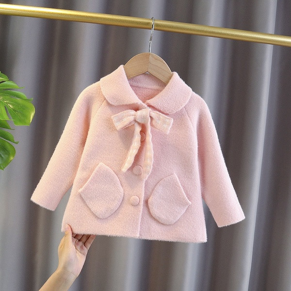 Moodne roosa paelaga lastemantel tüdrukutele