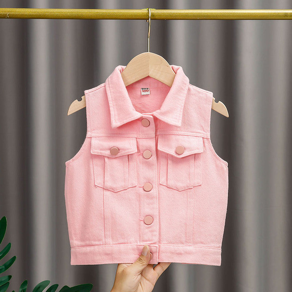 Moderan dječji roza prsluk za djevojčice sa džepovima