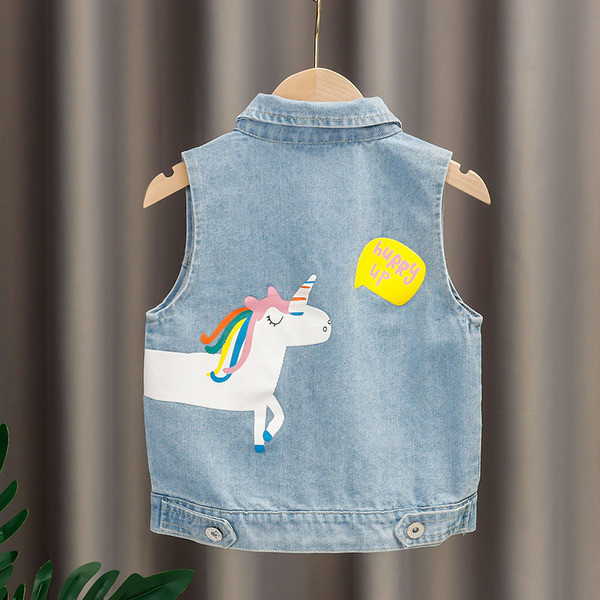 Νέο μοντέλο παιδικό τζιν γιλέκο με απλικέ στη πλάτη