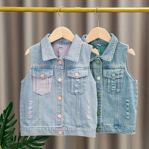 Laste värviliste nööpidega teksavest tüdrukutele