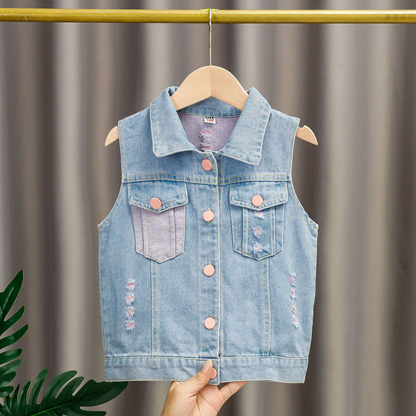 Laste värviliste nööpidega teksavest tüdrukutele