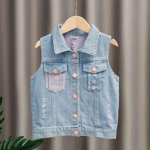 Laste värviliste nööpidega teksavest tüdrukutele