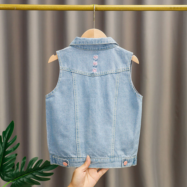 Laste värviliste nööpidega teksavest tüdrukutele