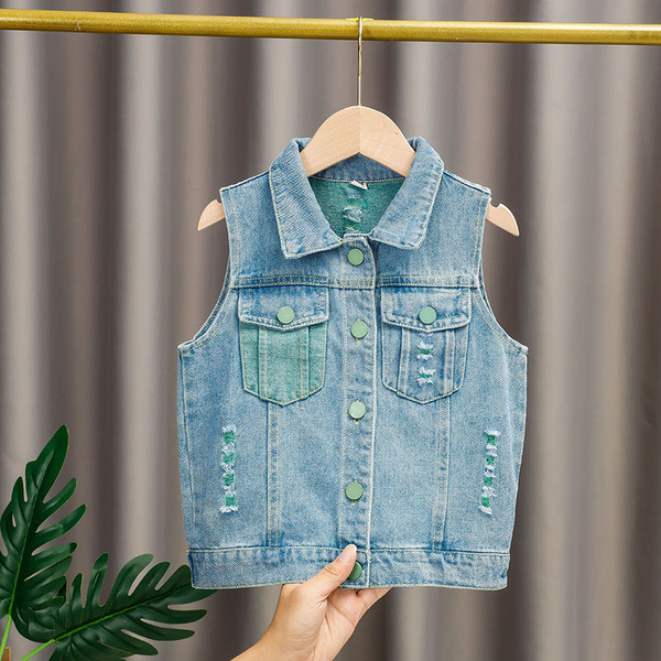 Laste värviliste nööpidega teksavest tüdrukutele