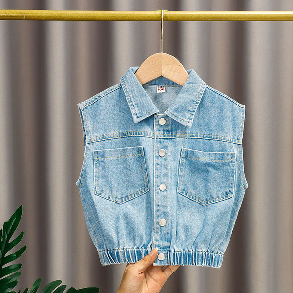 Laste teksavest elastse vöökoha ja taskutega