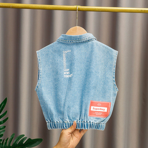 Laste teksavest elastse vöökoha ja taskutega