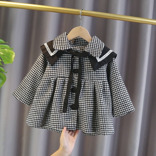 Uut mudelit paelaga laste ruuduline mantel tüdrukutele