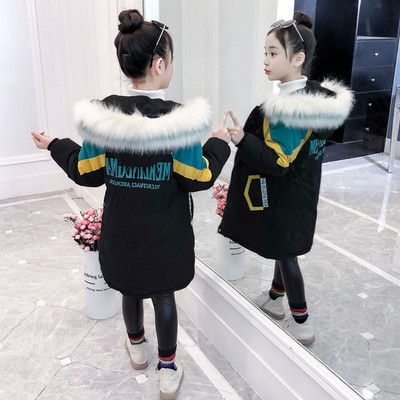 Zimska jakna za djevojčice srednje dužine s paperjem na ovratniku