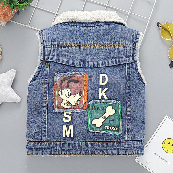 Moderni dječji traper prsluk s mekom postavom i aplikacijom