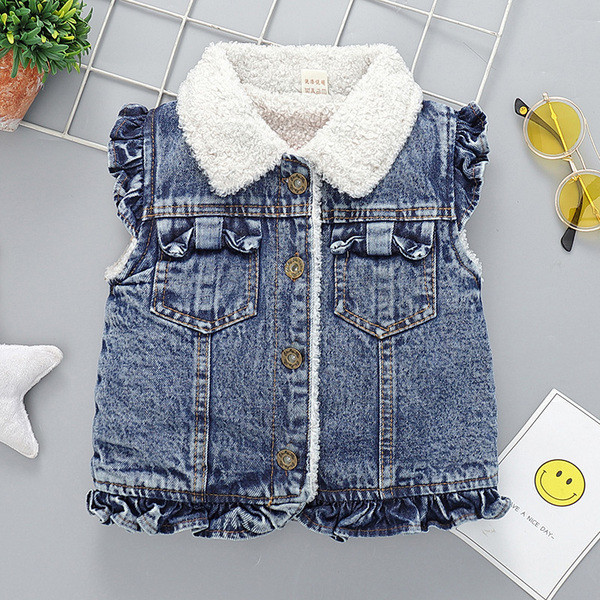 Novi model dječjeg prsluka za djevojčice od teksasa sa mekanom postavom