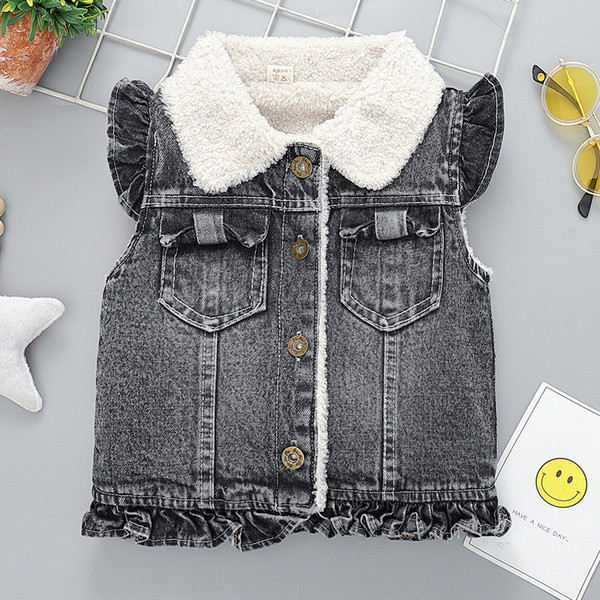 Novi model dječjeg prsluka za djevojčice od teksasa sa mekanom postavom