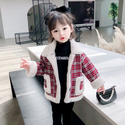 Παιδικό μπουφάν καρό με τσέπες και κουμπιά για κορίτσια