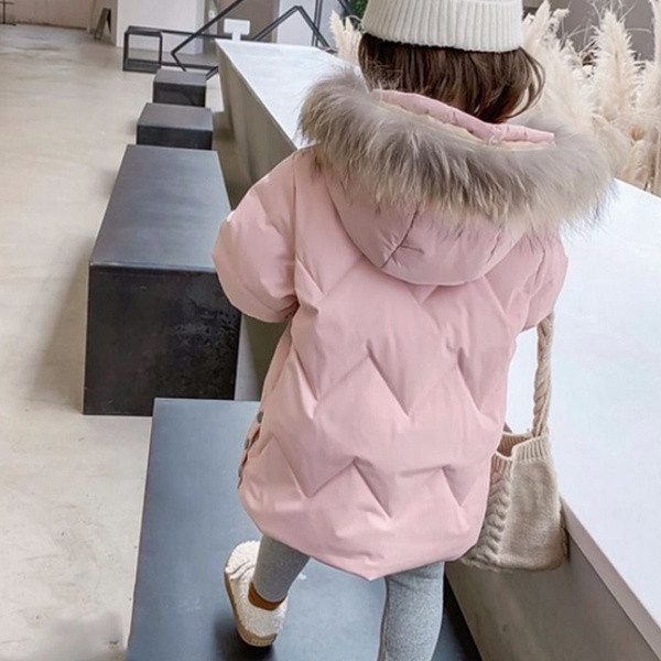 Geaca de iarna pentru copii cu broderie si puf la guler