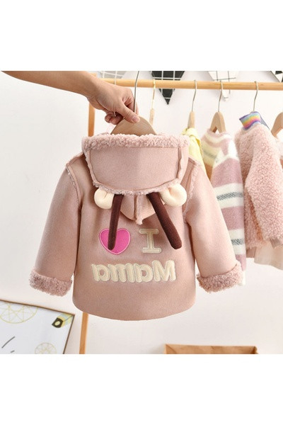 Dječja bunda s kapuljačom i šarenim natpisima