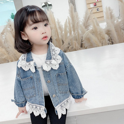 Taskute ja pitsiga laste teksajakk tüdrukutele