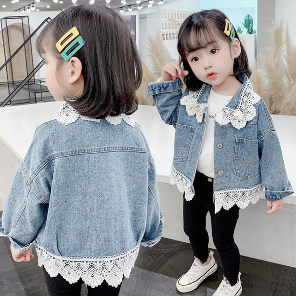 Taskute ja pitsiga laste teksajakk tüdrukutele