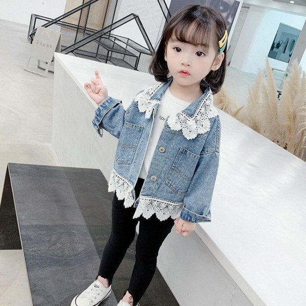 Taskute ja pitsiga laste teksajakk tüdrukutele