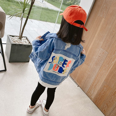 Geaca de blugi pentru copii cu aplicatie si nasturi pentru fete