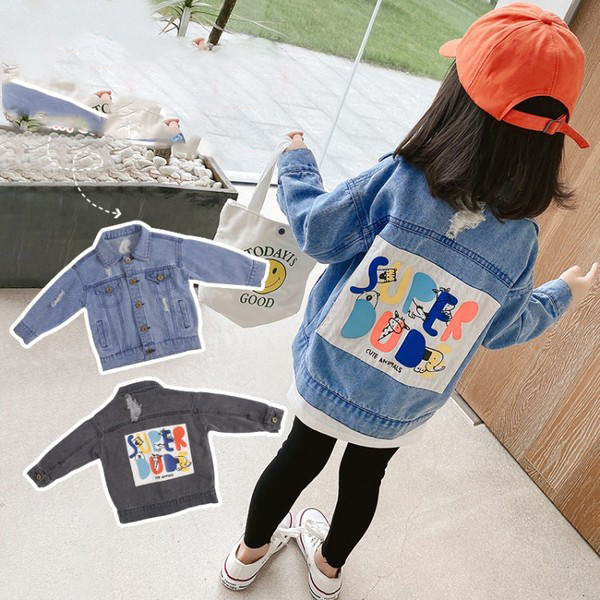 Geaca de blugi pentru copii cu aplicatie si nasturi pentru fete