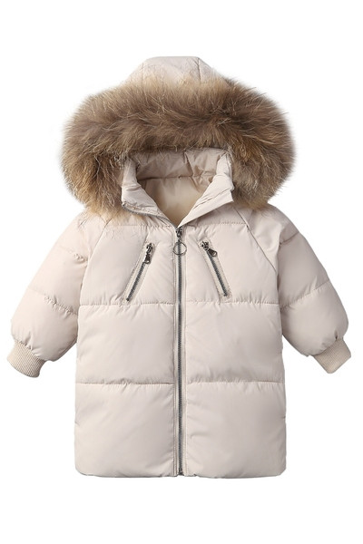 Dječja jakna za djevojčice i dječake s perom na kapuljači i patentnim zatvaračem