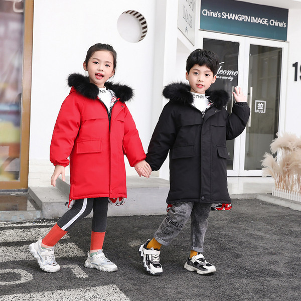 Μακρύ παιδικό μπουφάν διπλής όψης για κορίτσια και αγόρια - με κουκούλα