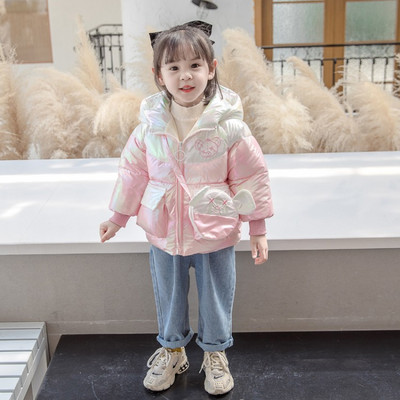 Χειμερινό παιδικό μπουφάν με κουκούλα και τρισδιάστατα στοιχεία για κορίτσια