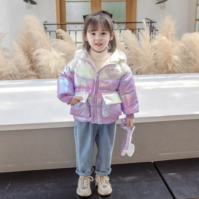 Χειμερινό παιδικό μπουφάν με κουκούλα και τρισδιάστατα στοιχεία για κορίτσια