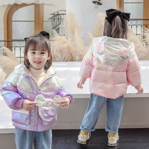 Χειμερινό παιδικό μπουφάν με κουκούλα και τρισδιάστατα στοιχεία για κορίτσια