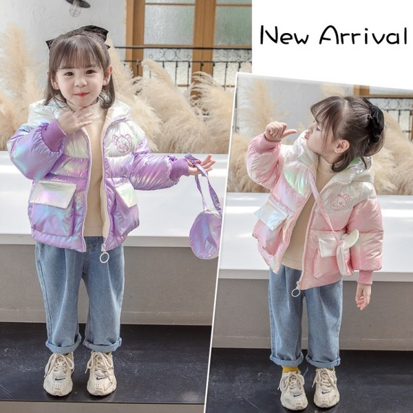 Χειμερινό παιδικό μπουφάν με κουκούλα και τρισδιάστατα στοιχεία για κορίτσια