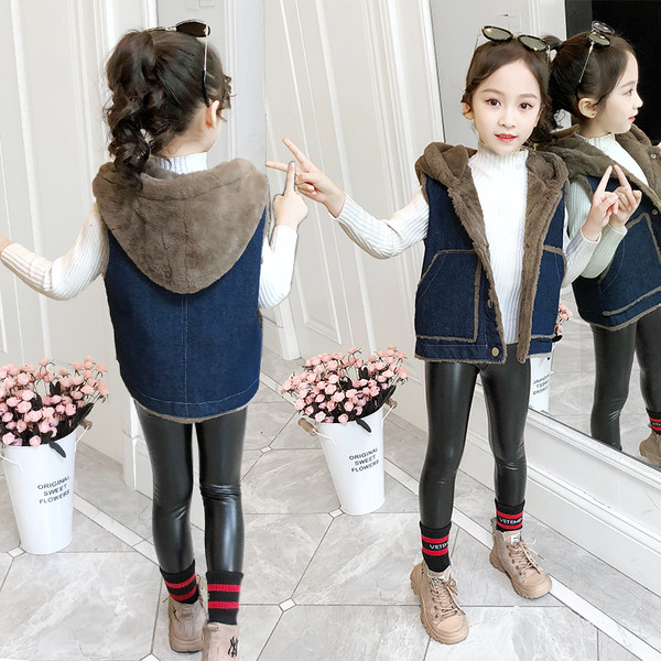 Παιδικό γιλέκο για κορίτσια από τζιν με κουκούλα