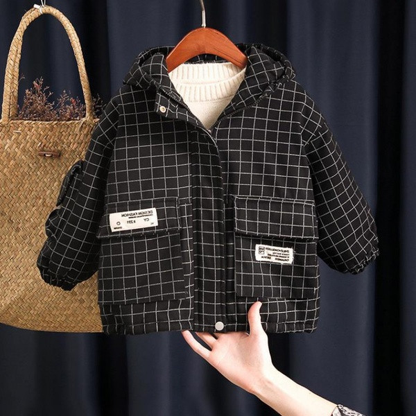 Παιδικό καρό μπουφάν με τσέπες κατάλληλο για αγόρια με ή χωρίς φόδρα